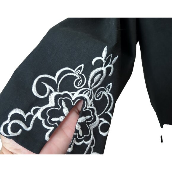 Travel Smith Women’s XL Embroidered Blue 3/4 Sleeve V Neck Linen Top Tunic-b22lp - Picture 5 of 13